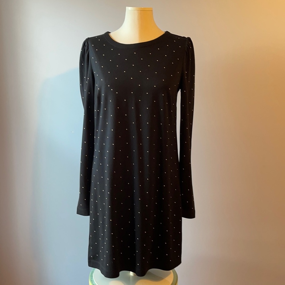 NEW LOFT BLACK MINI DRESS WITH GOLD DOTS